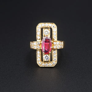 18k Yellow Gold 2 carat Diamond Ruby Statement Cocktail Ring Size 7 RG4048