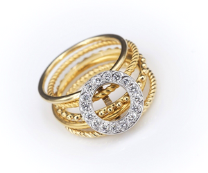 Carrera y Carrera 18k Yellow Gold Diamond Melodia 5 Band Ring Size 7 RG3772