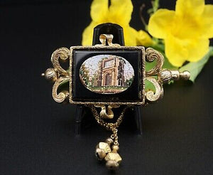 Antique 1850s 14k Gold Arch of Titus Micro Mosaic Inlay Brooch OG391