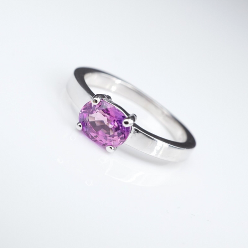 14k White Gold 1.36 ct No Heat Ceylon Pink Sapphire Solitaire Ring Size 7 RG3677