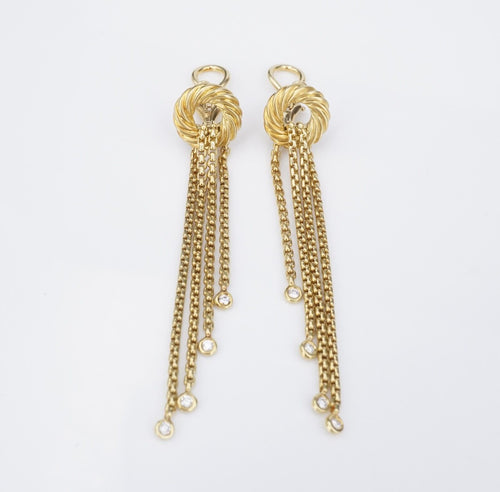 David Yurman 18k Gold Diamond Earrings Dangle Drop Tassel 2.5