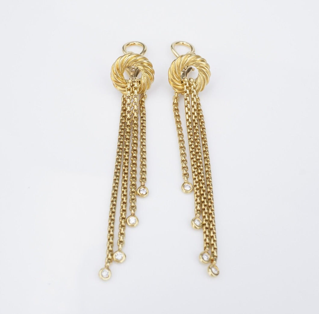 David Yurman 18k Gold Diamond Earrings Dangle Drop Tassel 2.5