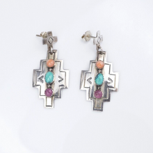 Navajo Earrings Multi-Gemstone Sterling Silver Signed Joe Delgarito 1.5" ES2558