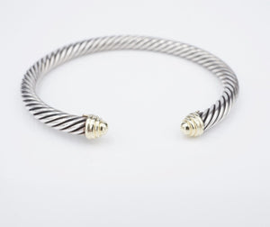 David Yurman Cable Classic Cuff Bracelet Sterling Silver 14k Gold 5mm Med BS2892