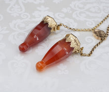 Antique 14K Gold Carved Carnelian Knitting Needle Guard Caps Necklace 19" M1780