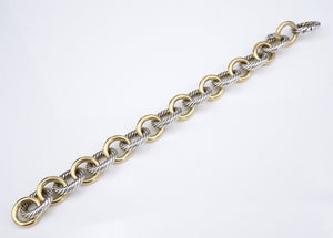 David Yurman Oval Link Chain Bracelet Sterling Silver 18K 6" Cable 13mm BS2839