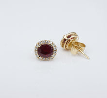 14k Yellow Gold 2.2cttw Natural Ruby Diamond Halo Stud Earrings EG2200