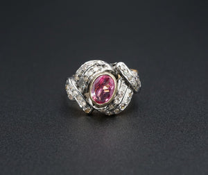 NWOT Sterling Silver 14k Gold Pink Sapphire Diamond Cocktail Ring Size 7 RS3266