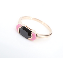 14k Rose Gold Black Tourmaline Pink Enamel Cocktail Ring Size 6.75 Trendy RG4061