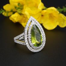 NWOT 14k White Gold Pear 6 carat Peridot Diamond Halo Cocktail Ring Size 7 CO912