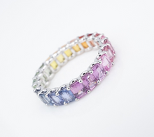 14k White Gold 4 ctw Pastel Rainbow Sapphire Eternity Band Ring Size 7 RG3908