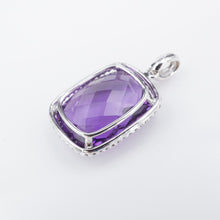 14k Amethyst Diamond Halo Pendant White Gold Cushion Drop 1" PG1815