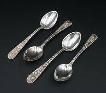1828 S. Kirk & Son Sterling Silver Set of Four Repousse Demitasse Spoon M1509