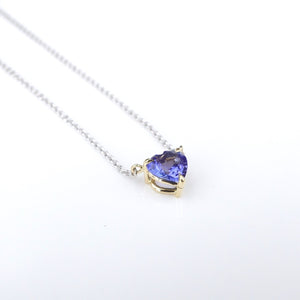 2 Tone 18k Gold 1.2 carat Heart Tanzanite Solitaire Necklace Pendant 18" NG1268