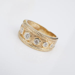 14k Diamond Ring Band Wedding Anniversary Yellow Gold Etruscan Size 6.5 RG4090