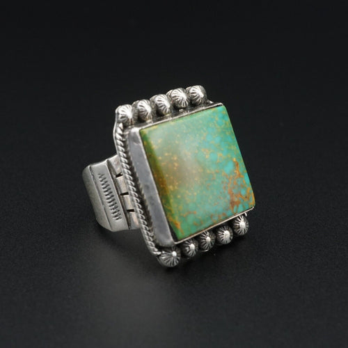 Navajo Turquoise Ring Artisan Signed JD Sterling Silver Size 8 Chunky RS3437