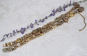 Vintage Yellow Gold Multi-Gemstone Slide Bracelet Antique 8" 14k 10k GF BG917