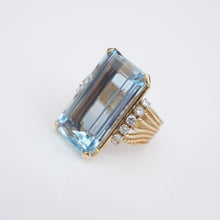 Aquamarine Diamond Vintage Ring Wide Band 15 carat 14k Yellow Gold Size 6 RG4674