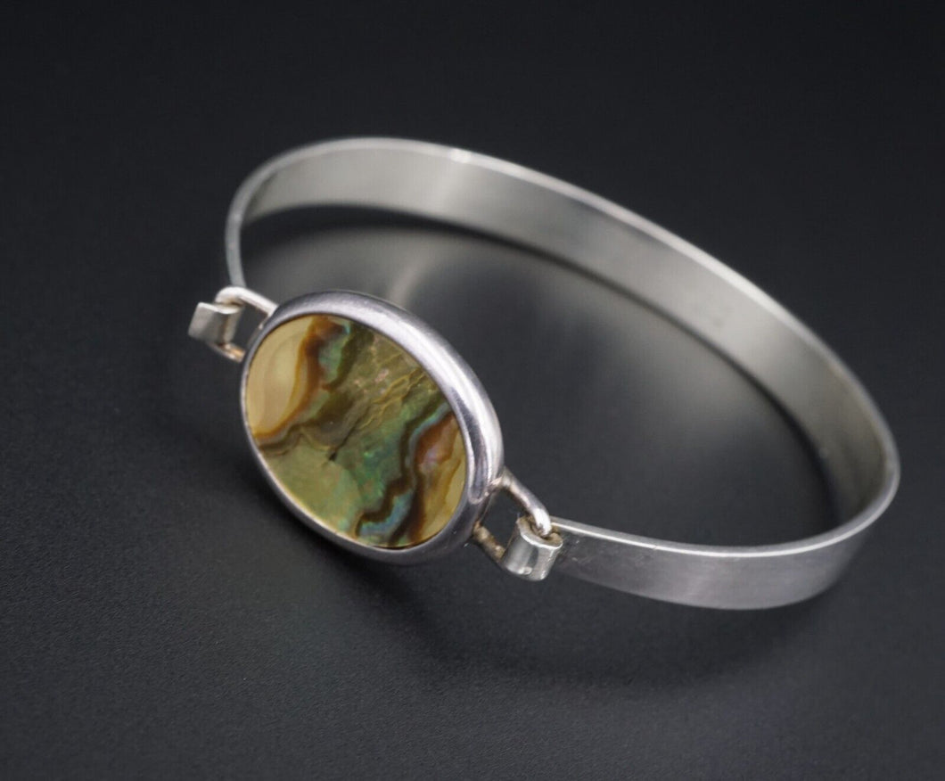 Denmark Arne Johansen Sterling Silver Abalone Hook Bangle Bracelet 6.5