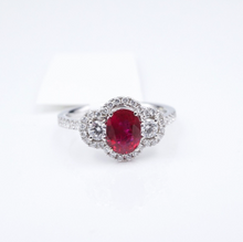 18k White Gold Natural Ruby Diamond Halo Cocktail Ring Size 6.5 NWT CO1180