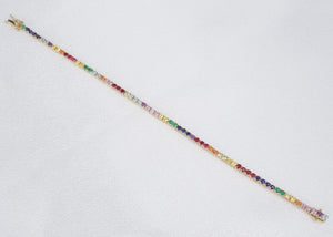 The Last Line Rainbow Gemstone Tennis Bracelet 3ct 14k Yellow Gold 6.25" BG883