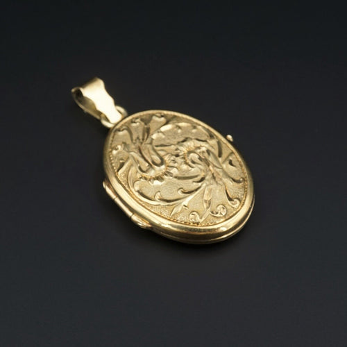 Vintage 14k Yellow Gold Locket Repousse Pendant Floral Iris 1.6