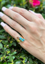 Zuni Inlay Turquoise Bypass Ring 14k Yellow Gold Size 6 Signed TD RG3349