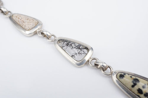 Sterling Silver Whitney Kelly Onyx Rutilated Quartz Jasper Bracelet 7.75