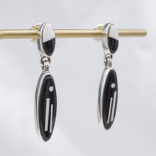 Calvin Begay Black White Inlay Sterling Silver Dangle Earrings Navajo ES2519