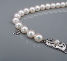 Mikimoto Pearl Logo Necklace 18k White Gold Strand 18" 6.5-7mm Authentic NG1604