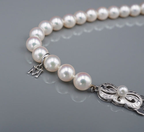 Mikimoto Pearl Logo Necklace 18k White Gold Strand 18