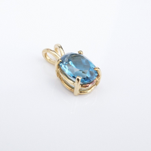 14k Blue Topaz Pendant Yellow Gold Solitaire Charm 0.55" Vintage Oval PG1893