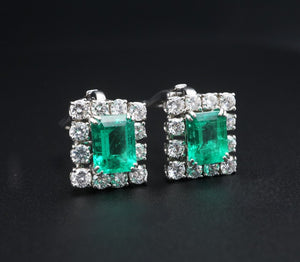 18k White Gold 7ctw Natural Emerald Diamond Halo Earrings CO1139