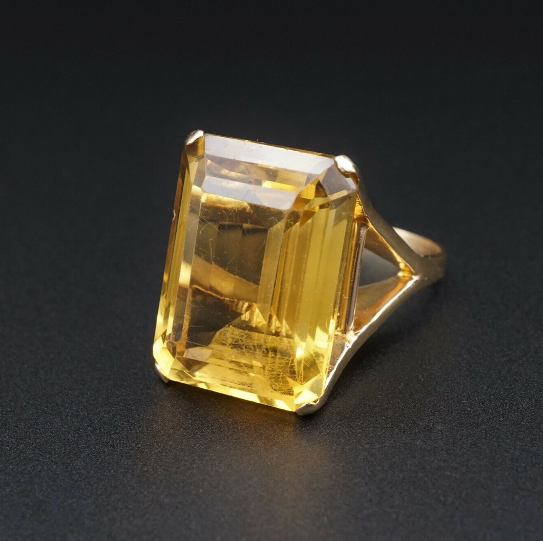 Retro 18K Yellow Gold 20 carat Citrine Cocktail Candy Ring Sz 7.5 RG3739