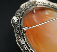 Unique 14k White Gold Carved Shell Mother Child Cameo Pendant Brooch 2" OG345