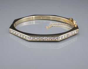 Vintage Diamond Hinged Bangle Bracelet 2ctw 14k Yellow Gold 6.5" Hex CO1199