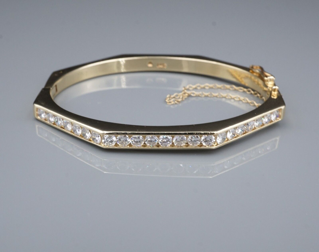 Vintage Diamond Hinged Bangle Bracelet 2ctw 14k Yellow Gold 6.5