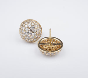 NWT 14k Yellow Gold 2.7ctw Natural Pave Diamond Dome Stud Earrings 13mm CO886