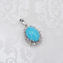 Vintage Persian Turquoise Diamond Halo 18k Gold Pendant 1.4" Natural PG1881