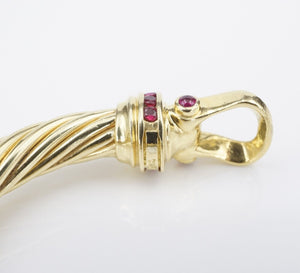 David Yurman Buckle Cable Classic Bangle Bracelet Ruby 18k Yellow Gold 7mm BG918