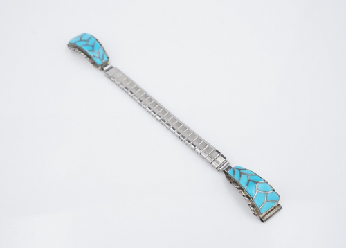 Native American Sterling Silver Turquoise Tips Watch Stretch Band NY 11 mm BS290