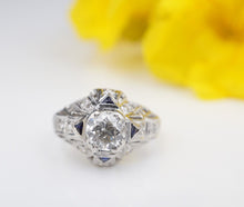 Art Deco Engagement Ring Diamond Sapphire Platinum 1 carat 1920s Size 5 RG4187