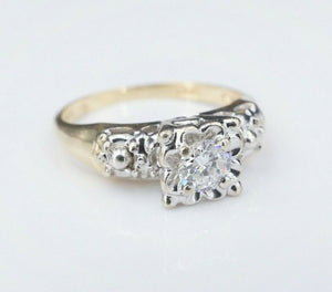 Vintage 14k 2 Tone Gold Natural Diamond Engagement Ring Size 6.25 RG3138