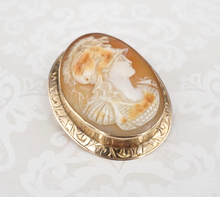10k Gold Carved Shell Cameo Brooch Goddess Athena Greek Myth Vintage OG498
