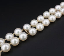 Vintage 14K Gold Double Strand Pearl Jade Cabochon Clasp Bracelet 8" 7mm BG796