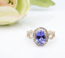 14k Yellow Gold Natural Tanzanite Diamond Halo Cocktail Ring Size 6 RG4387