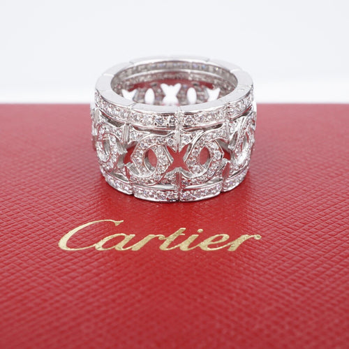 Cartier 18k Diamond Ring Entrelaces Double C Cigar Band Sz 7.25 Euro 55 RG4233