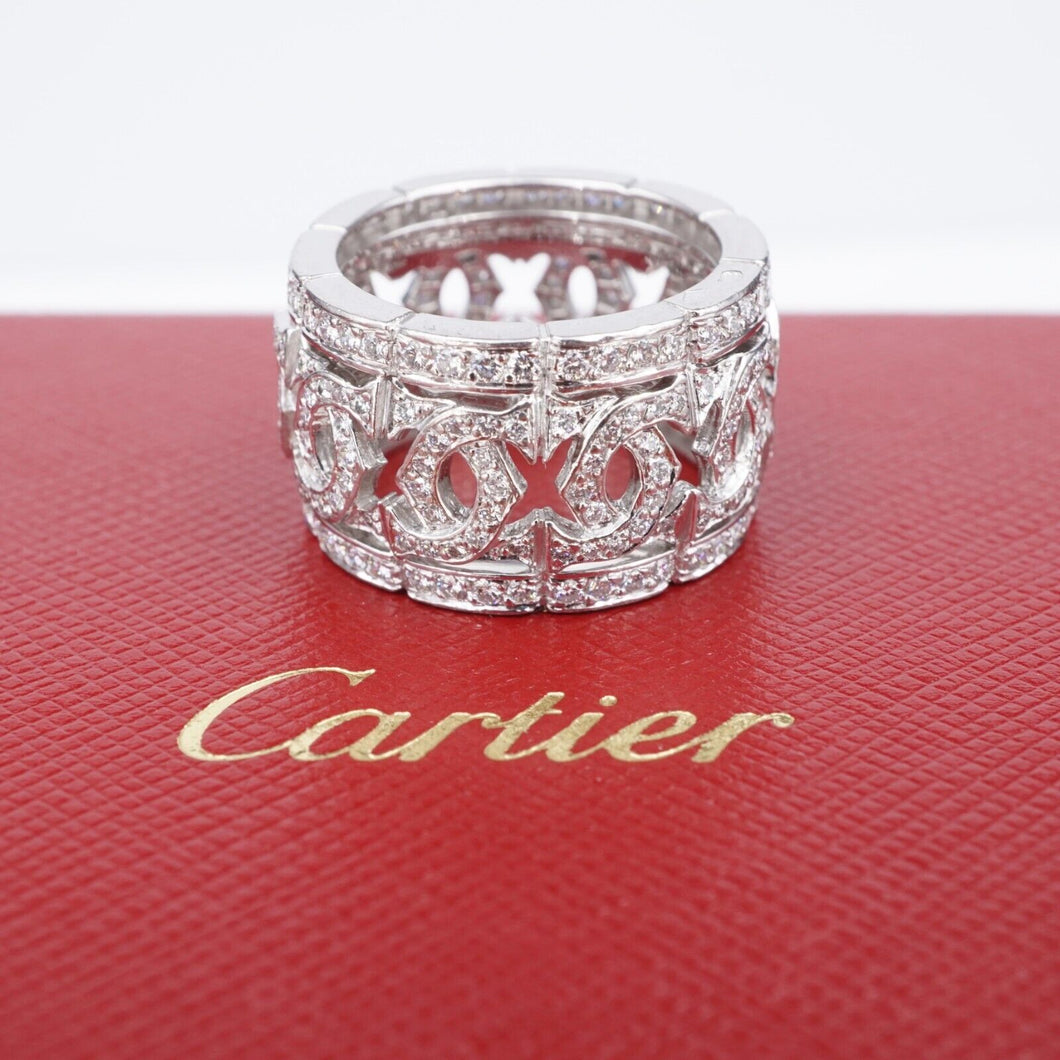 Cartier 18k Diamond Ring Entrelaces Double C Cigar Band Sz 7.25 Euro 55 RG4233