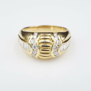 Diamond Fluted Dome Ring 18k Yellow Gold 1 carat Natural Artisan Sz 8.75 RG3135