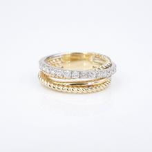 14k Gold Diamond Crossover Band 2 Tone 1/2 carat Yellow White Size 6.5 RG4324